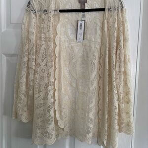 Chico's Cream Lace Cardigan  Size 2. NWT